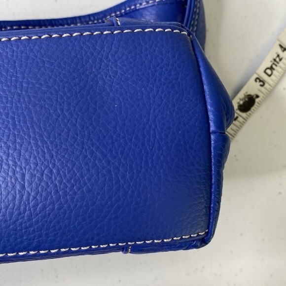 Liz Claiborne Blue Pebbled Leather Mini Hobo Bag Contrast Stitch Fold Over Flap - Picture 14 of 16